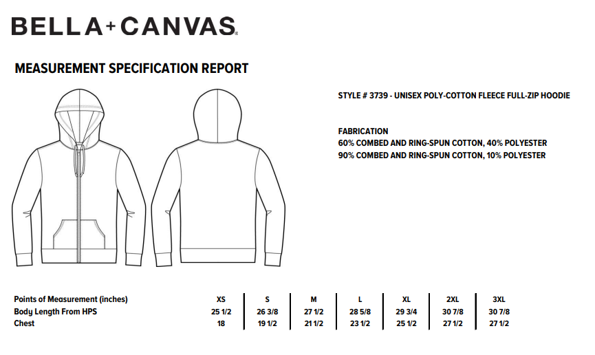 Bella canvas hoodie size chart online